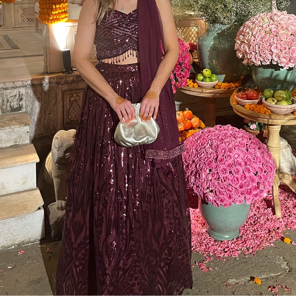 Stunning Burgundy Sequin/Beaded Lehenga